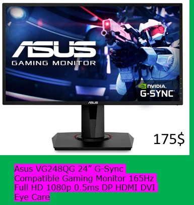 Asus VG248QG 24” G-Sync Compatible Gaming Monitor 165Hz Full HD